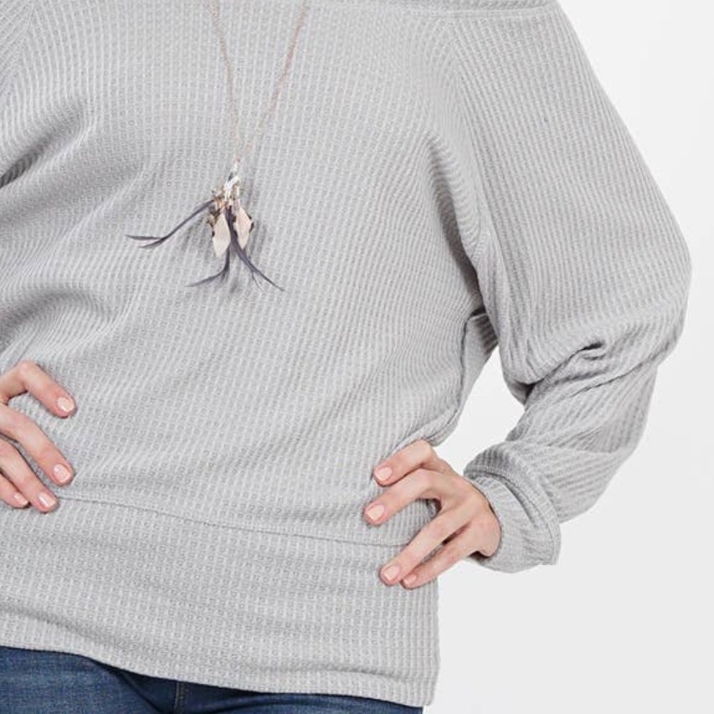 42 POPS Waffle Knit Off-Shoulder Dolman Tunic--Grey - Picture 3 of 3